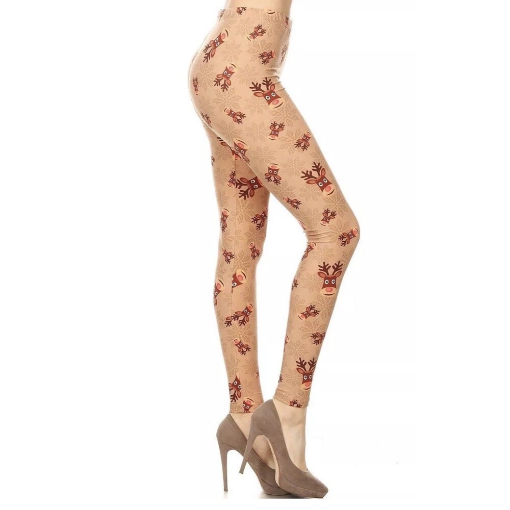 Reindeers Brown and Christmas. Love with Buttery Soft Leggings - One Size 2-12